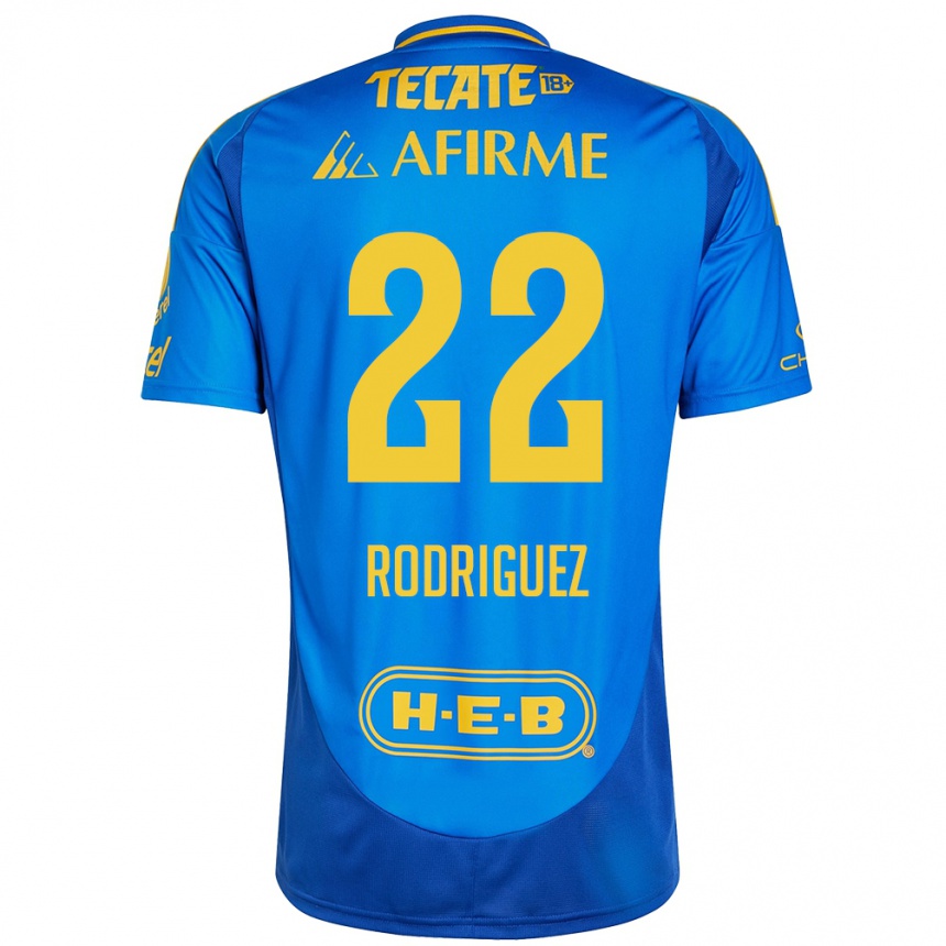 Niño Fútbol Camiseta Anika Rodriguez #22 Azul Amarillo 2ª Equipación 2024/25 México