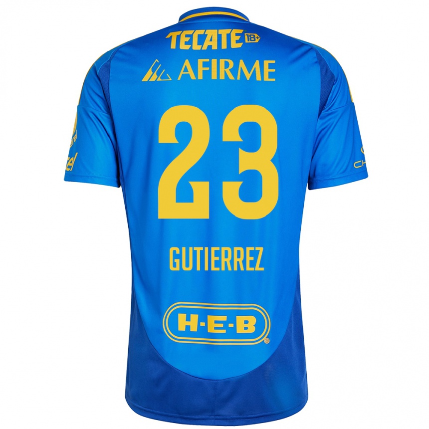 Niño Fútbol Camiseta Jana Gutierrez #23 Azul Amarillo 2ª Equipación 2024/25 México