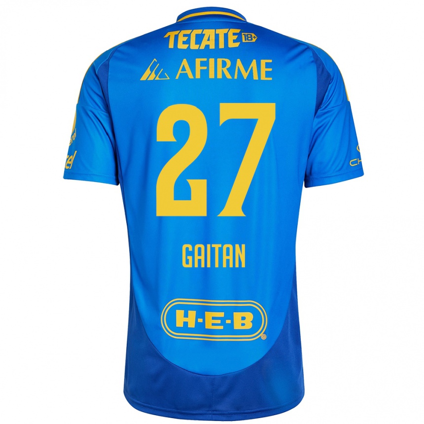 Niño Fútbol Camiseta Natalia Gaitan #27 Azul Amarillo 2ª Equipación 2024/25 México