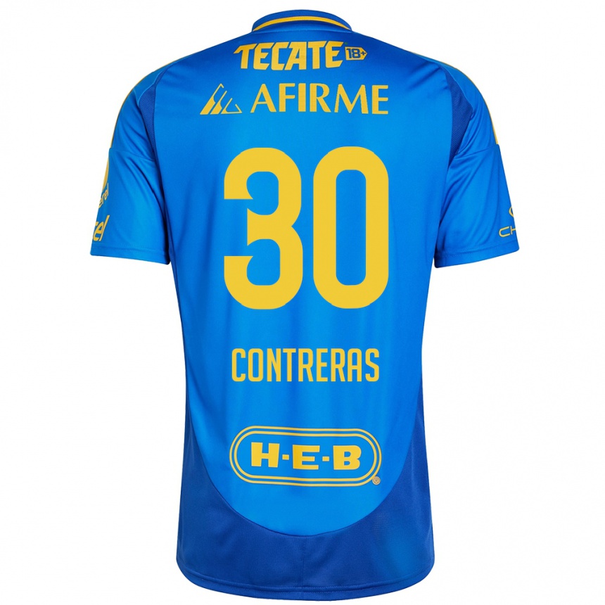 Niño Fútbol Camiseta Lizeth Contreras #30 Azul Amarillo 2ª Equipación 2024/25 México