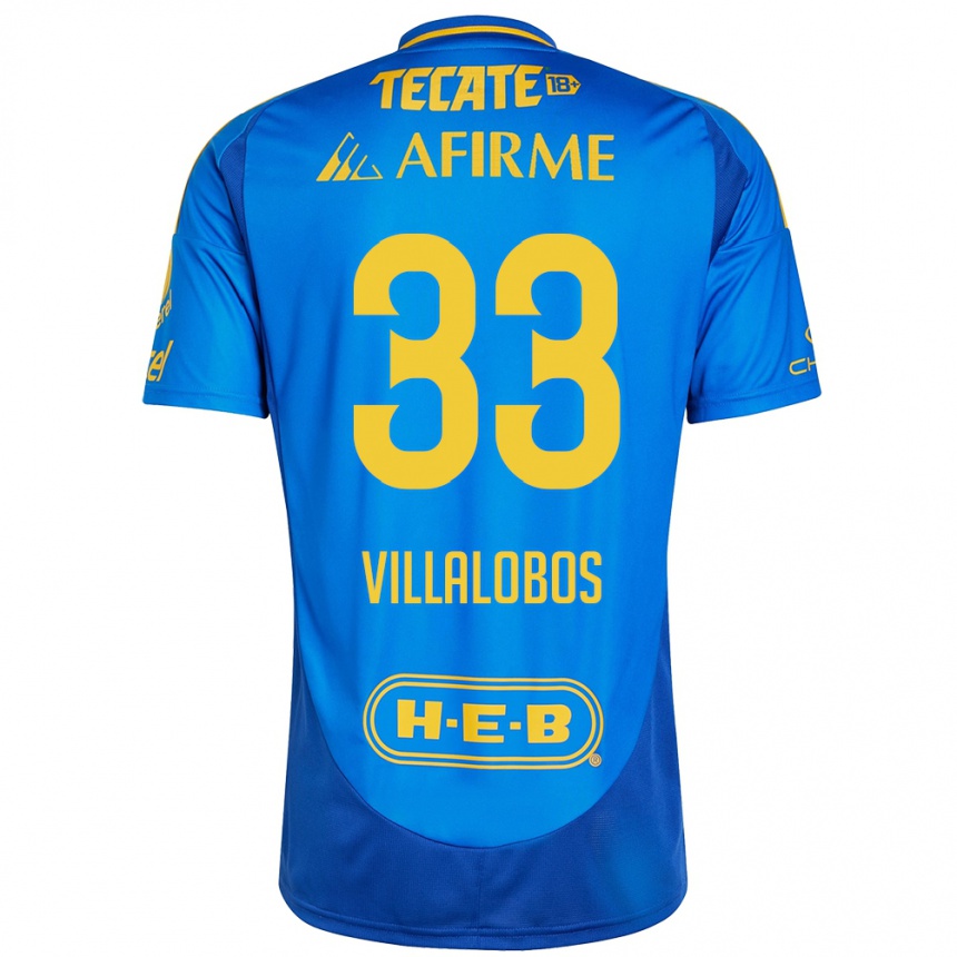 Niño Fútbol Camiseta Vania Villalobos #33 Azul Amarillo 2ª Equipación 2024/25 México