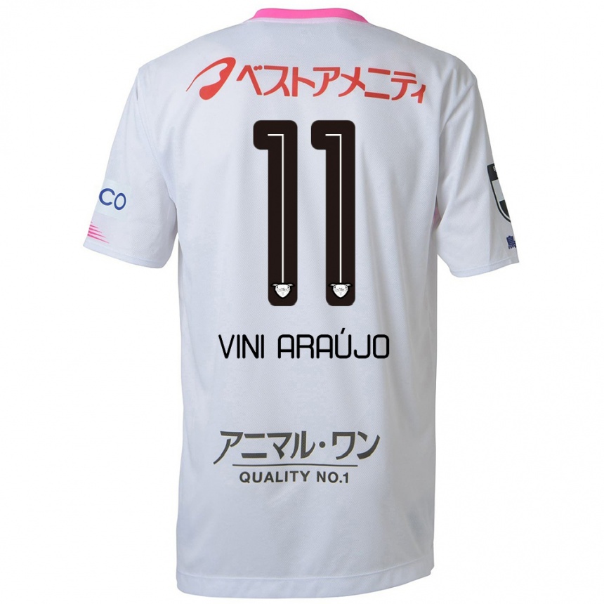 Niño Fútbol Camiseta Vinícius Araújo #11 Blanco Azul Rosa 2ª Equipación 2024/25 México