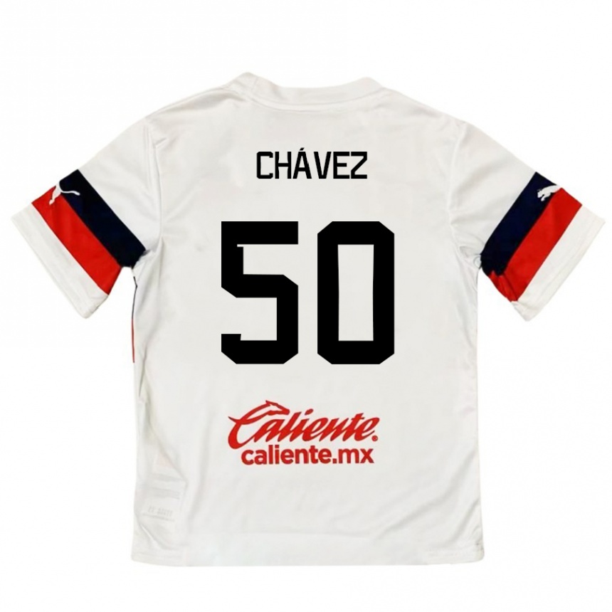 Niño Fútbol Camiseta Mateo Chávez #50 Blanco Rojo 2ª Equipación 2024/25 México