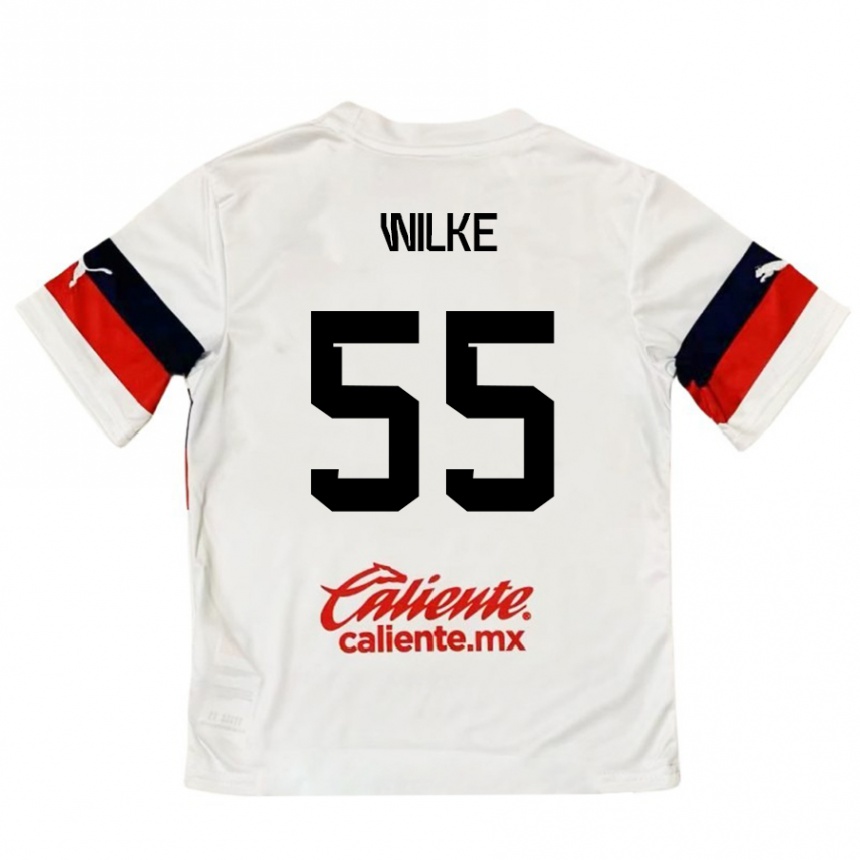 Niño Fútbol Camiseta Teun Wilke #55 Blanco Rojo 2ª Equipación 2024/25 México