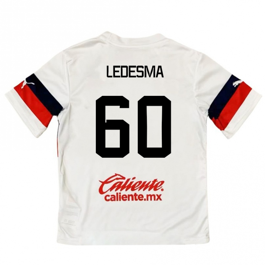 Niño Fútbol Camiseta Luis Ledesma #60 Blanco Rojo 2ª Equipación 2024/25 México