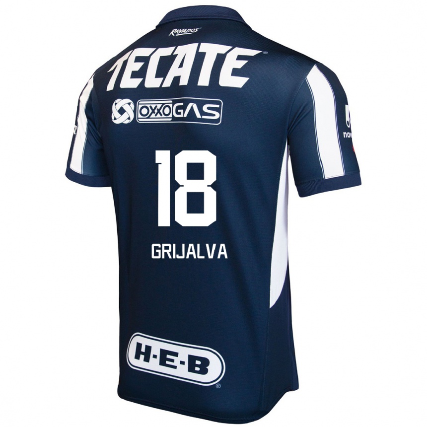 Hombre Fútbol Camiseta Axel Grijalva #18 Azul Rojo Blanco 1ª Equipación 2024/25 México