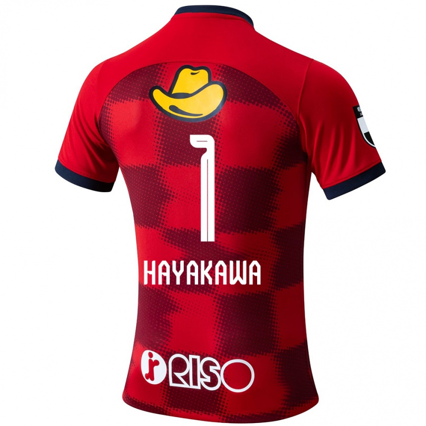 Hombre Fútbol Camiseta Tomoki Hayakawa #1 Rojo Azul Blanco 1ª Equipación 2024/25 México