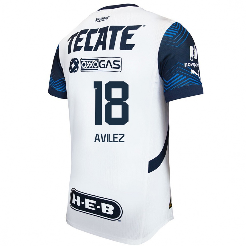 Hombre Fútbol Camiseta Aylin Avilez #18 Blanco Azul 2ª Equipación 2024/25 México