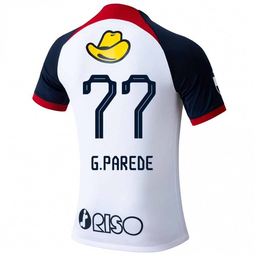 Hombre Fútbol Camiseta Guilherme Parede #77 Blanco Azul Rojo 2ª Equipación 2024/25 México