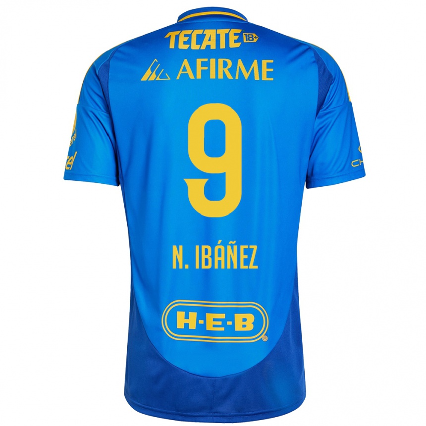 Hombre Fútbol Camiseta Nicolás Ibáñez #9 Azul Amarillo 2ª Equipación 2024/25 México