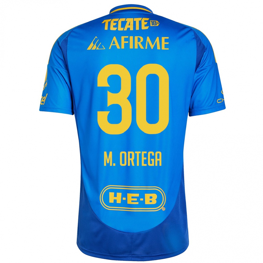 Hombre Fútbol Camiseta Miguel Ortega #30 Azul Amarillo 2ª Equipación 2024/25 México