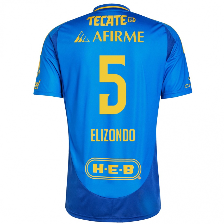 Hombre Fútbol Camiseta Fernanda Elizondo #5 Azul Amarillo 2ª Equipación 2024/25 México