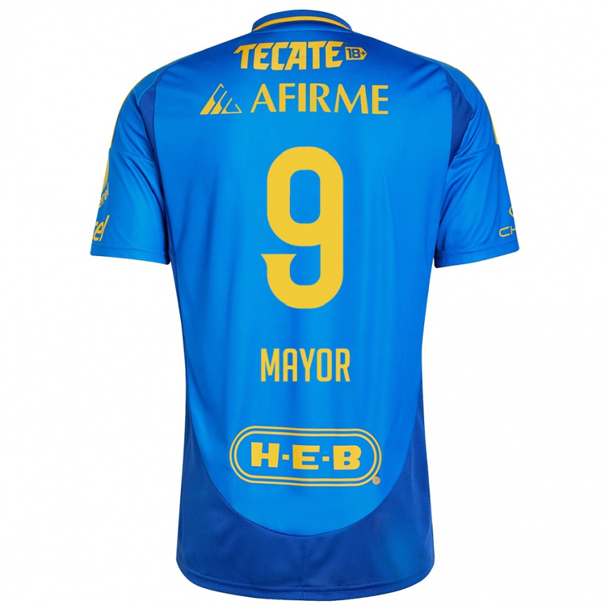 Hombre Fútbol Camiseta Stephany Mayor #9 Azul Amarillo 2ª Equipación 2024/25 México