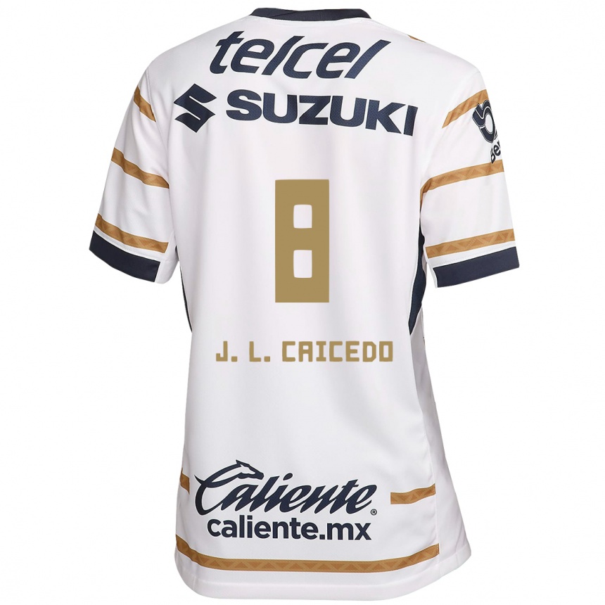 Mujer Fútbol Camiseta José Caicedo #8 Obsidiana Blanca 1ª Equipación 2024/25 México