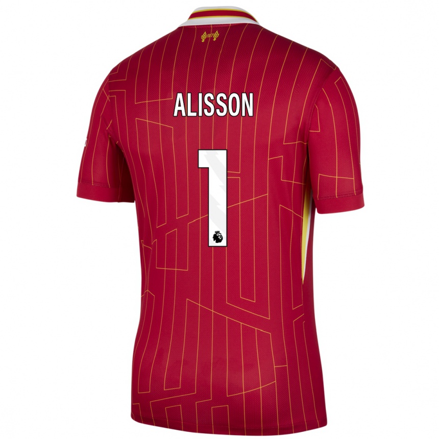 Niño Fútbol Camiseta Alisson #1 Rojo Amarillo Blanco 1ª Equipación 2024/25 México