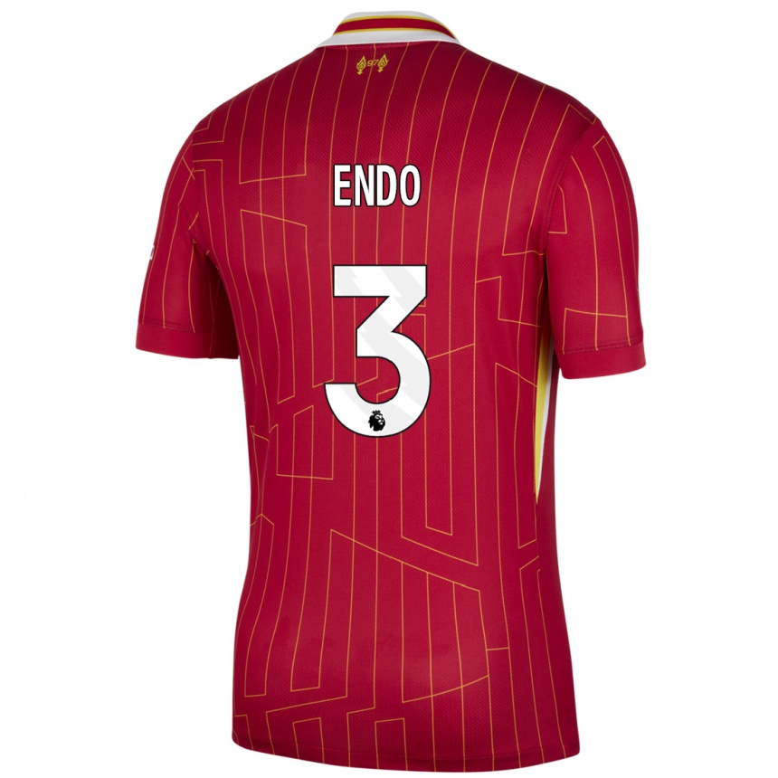 Niño Fútbol Camiseta Wataru Endo #3 Rojo Amarillo Blanco 1ª Equipación 2024/25 México