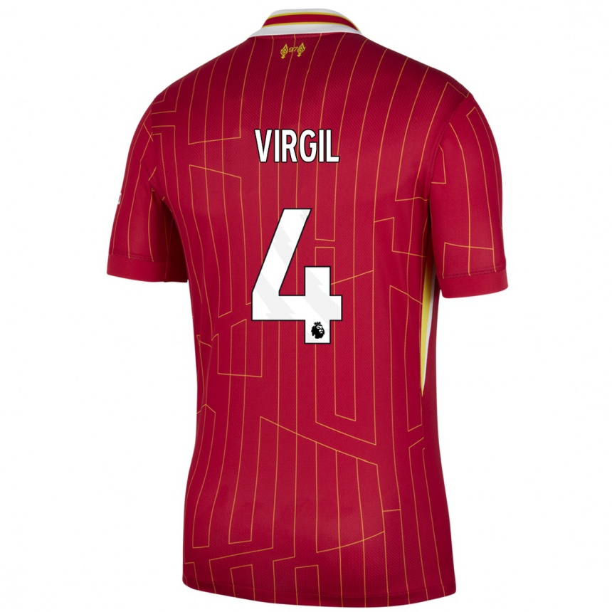 Niño Fútbol Camiseta Virgil Van Dijk #4 Rojo Amarillo Blanco 1ª Equipación 2024/25 México