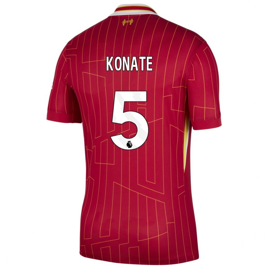 Niño Fútbol Camiseta Ibrahima Konate #5 Rojo Amarillo Blanco 1ª Equipación 2024/25 México