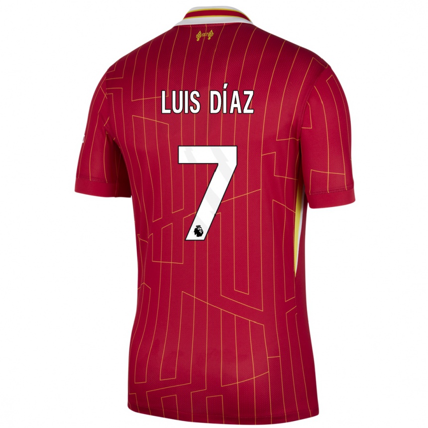 Niño Fútbol Camiseta Luis Diaz #7 Rojo Amarillo Blanco 1ª Equipación 2024/25 México