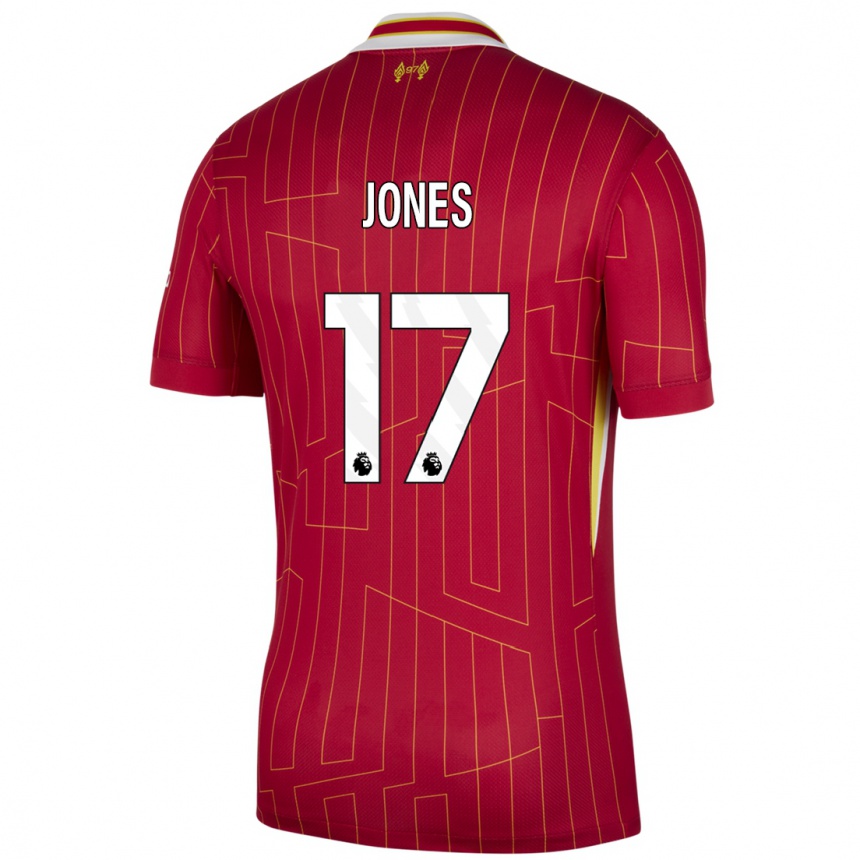 Niño Fútbol Camiseta Curtis Jones #17 Rojo Amarillo Blanco 1ª Equipación 2024/25 México