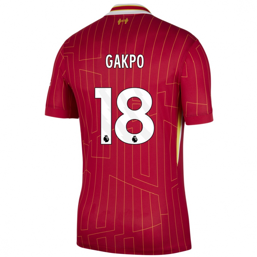 Niño Fútbol Camiseta Cody Gakpo #18 Rojo Amarillo Blanco 1ª Equipación 2024/25 México