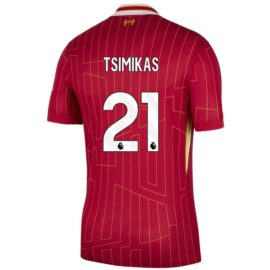 Niño Fútbol Camiseta Konstantinos Tsimikas #21 Rojo Amarillo Blanco 1ª Equipación 2024/25 México