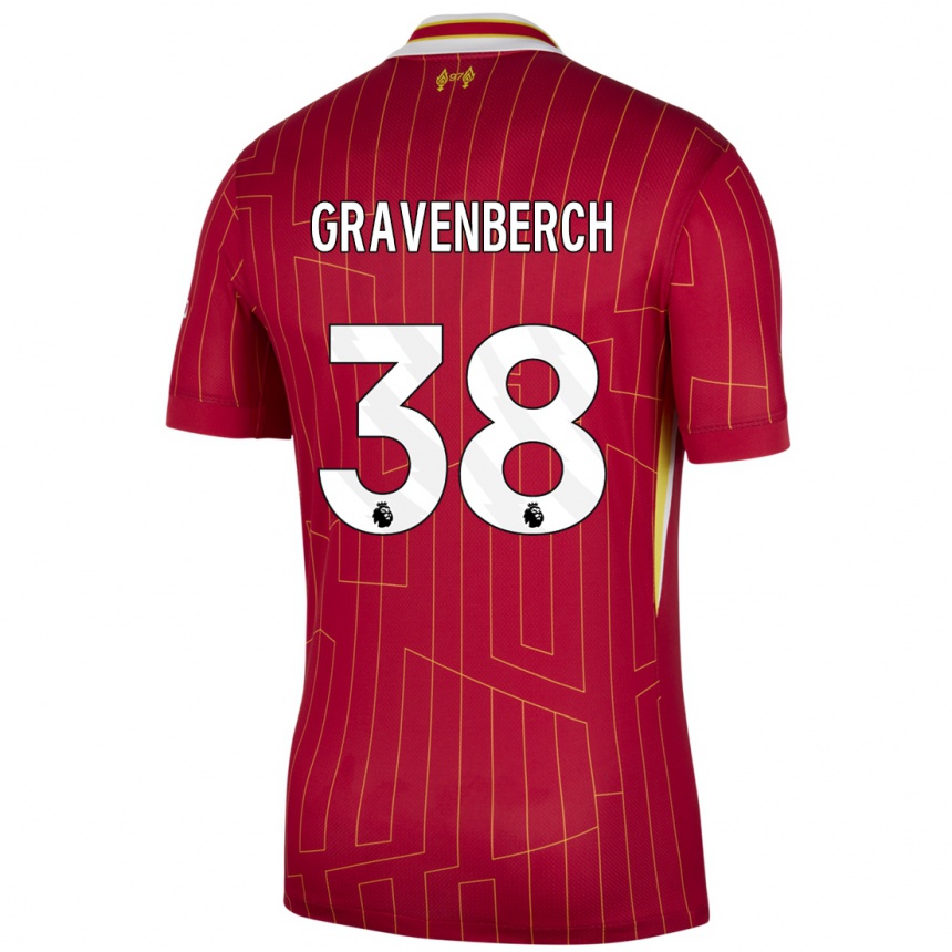 Niño Fútbol Camiseta Ryan Gravenberch #38 Rojo Amarillo Blanco 1ª Equipación 2024/25 México