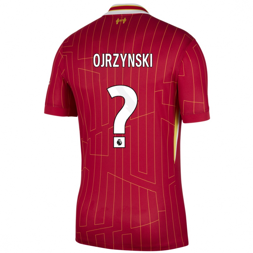 Niño Fútbol Camiseta Jakub Ojrzynski #0 Rojo Amarillo Blanco 1ª Equipación 2024/25 México