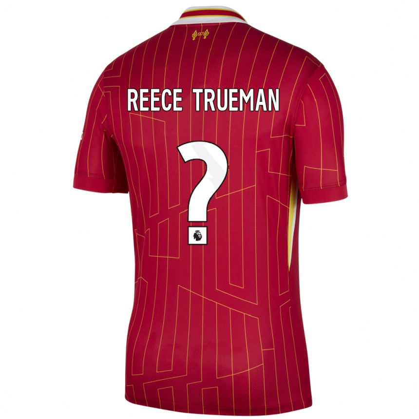 Niño Fútbol Camiseta Reece Trueman #0 Rojo Amarillo Blanco 1ª Equipación 2024/25 México