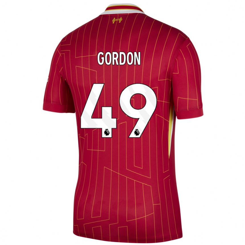 Niño Fútbol Camiseta Kaide Gordon #49 Rojo Amarillo Blanco 1ª Equipación 2024/25 México