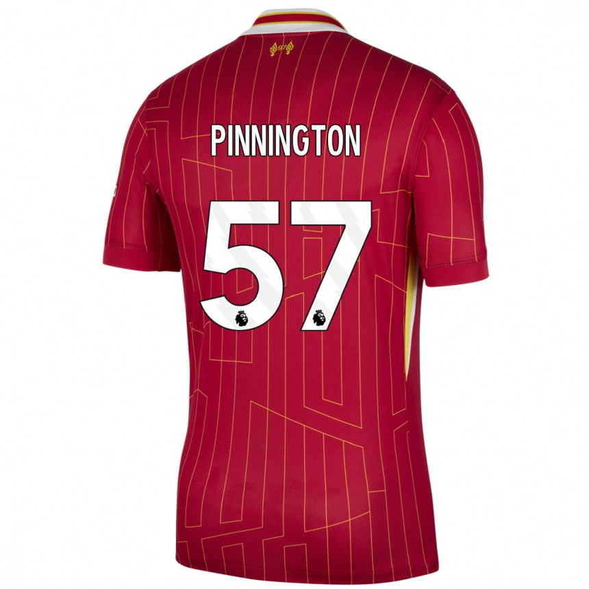 Niño Fútbol Camiseta Carter Pinnington #57 Rojo Amarillo Blanco 1ª Equipación 2024/25 México