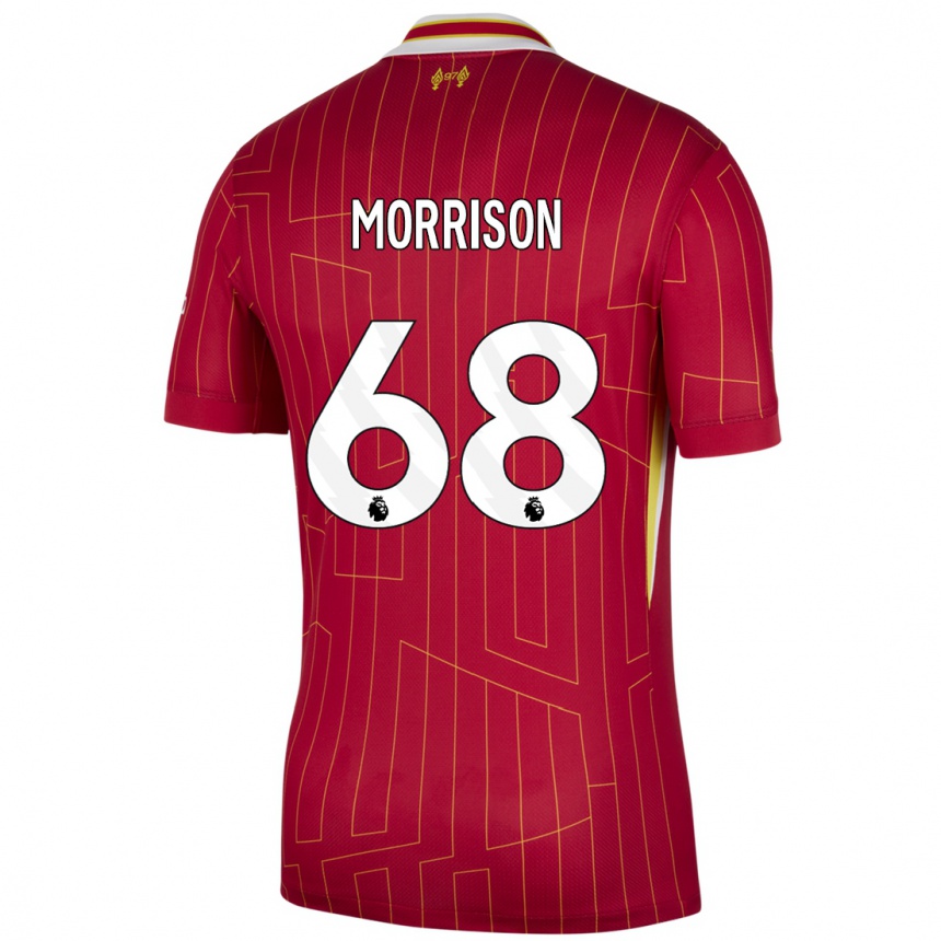 Niño Fútbol Camiseta Kieran Morrison #68 Rojo Amarillo Blanco 1ª Equipación 2024/25 México