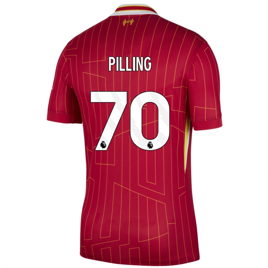 Niño Fútbol Camiseta Tommy Pilling #70 Rojo Amarillo Blanco 1ª Equipación 2024/25 México