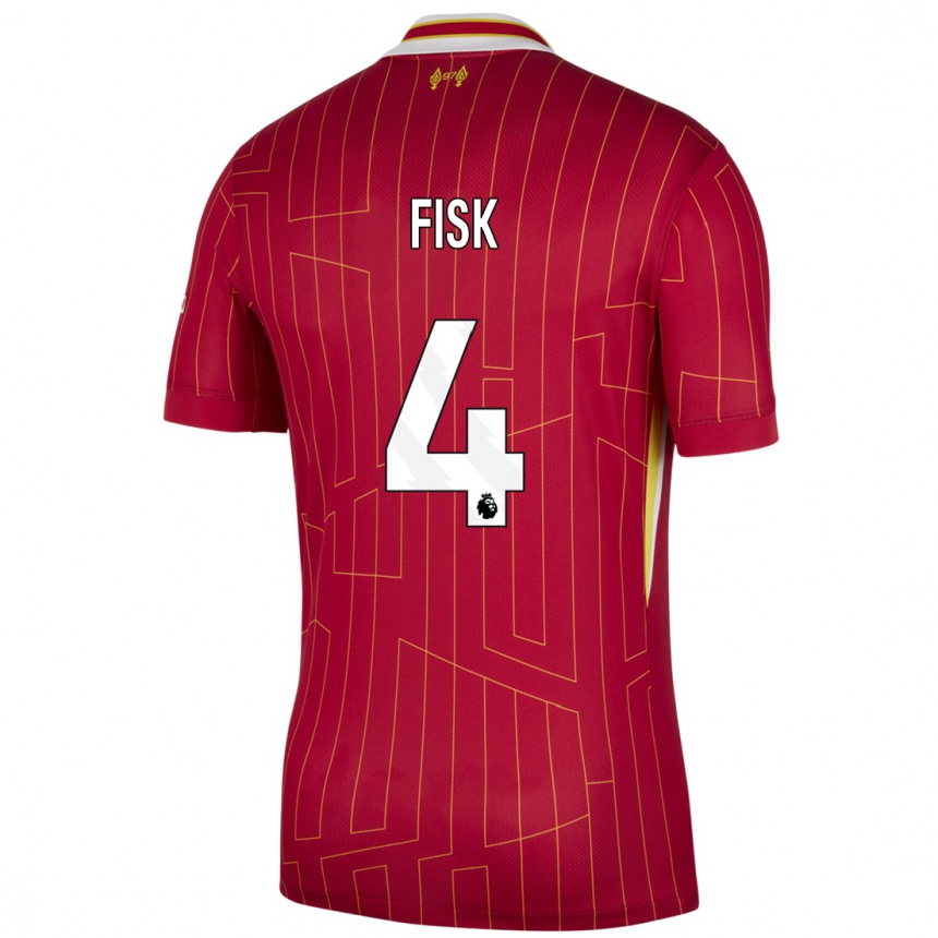 Niño Fútbol Camiseta Grace Fisk #4 Rojo Amarillo Blanco 1ª Equipación 2024/25 México