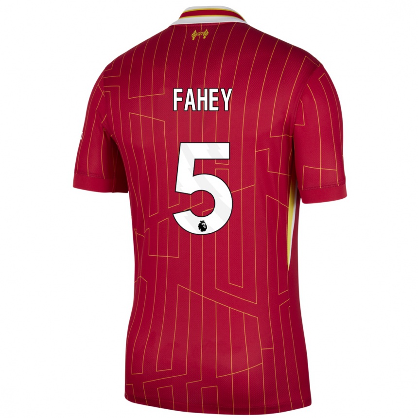 Niño Fútbol Camiseta Niamh Fahey #5 Rojo Amarillo Blanco 1ª Equipación 2024/25 México