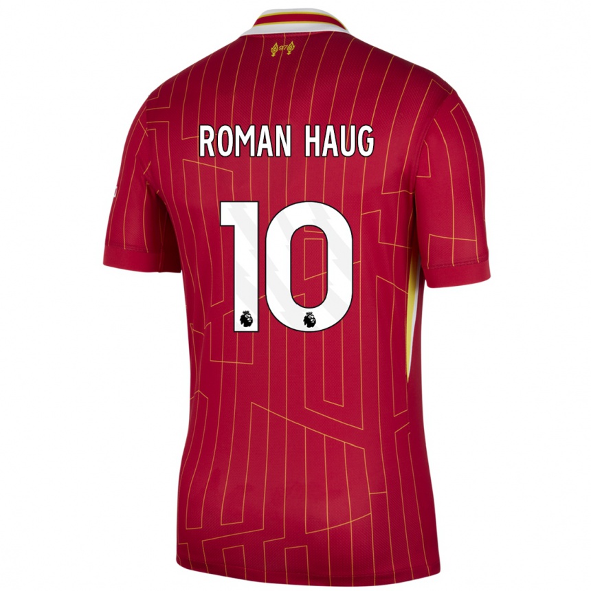 Niño Fútbol Camiseta Sophie Román Haug #10 Rojo Amarillo Blanco 1ª Equipación 2024/25 México