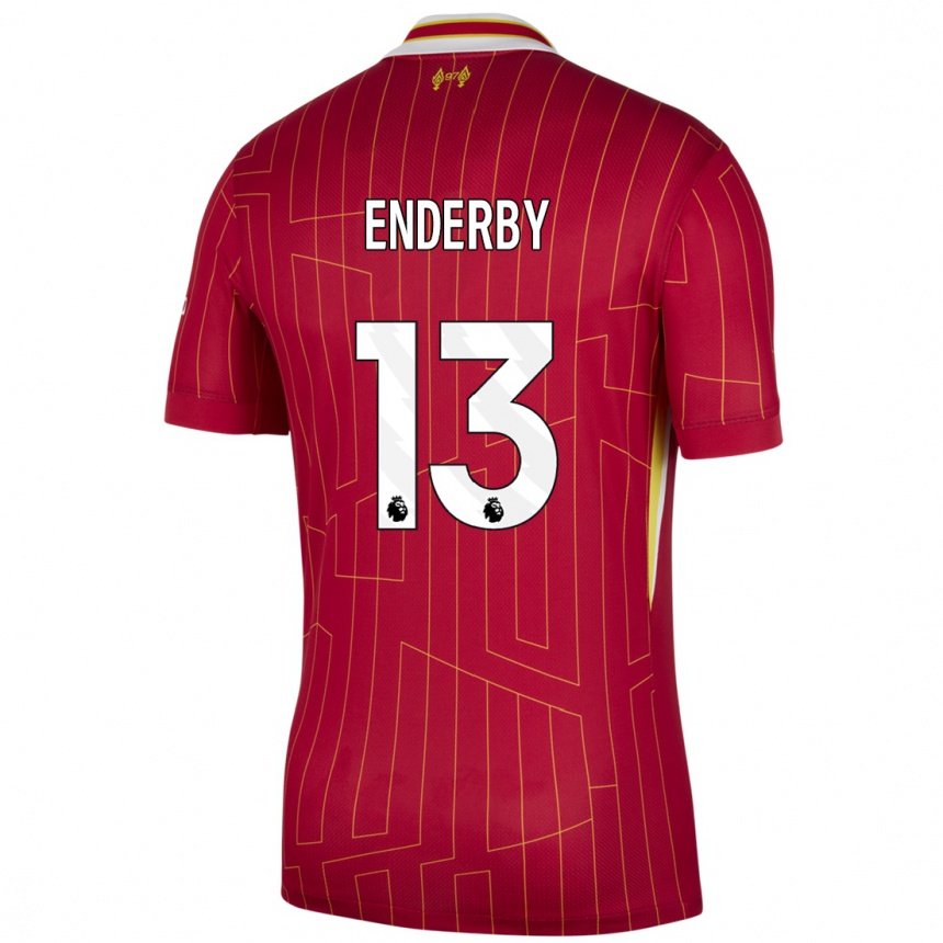 Niño Fútbol Camiseta Mia Enderby #13 Rojo Amarillo Blanco 1ª Equipación 2024/25 México