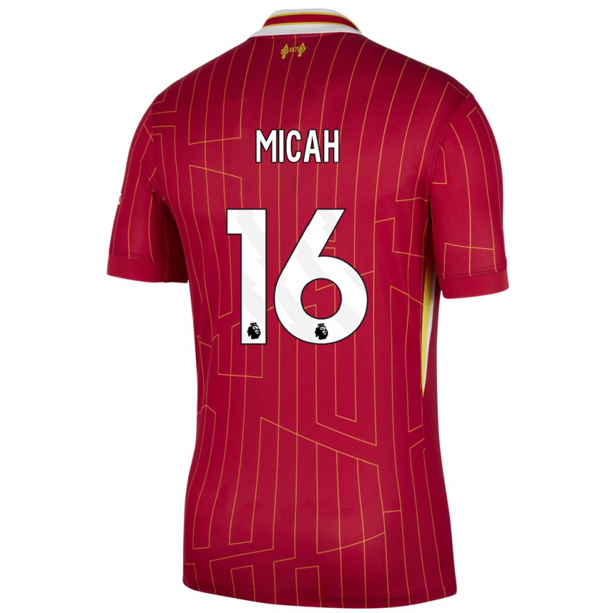 Niño Fútbol Camiseta Teagan Micah #16 Rojo Amarillo Blanco 1ª Equipación 2024/25 México