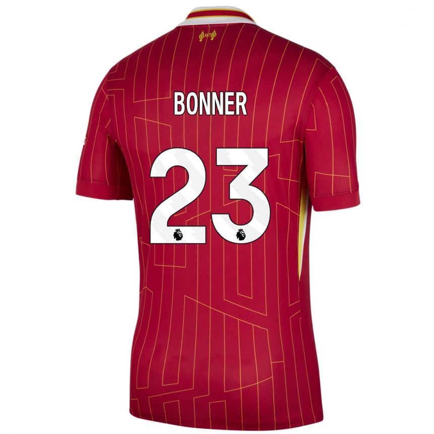 Niño Fútbol Camiseta Gemma Bonner #23 Rojo Amarillo Blanco 1ª Equipación 2024/25 México