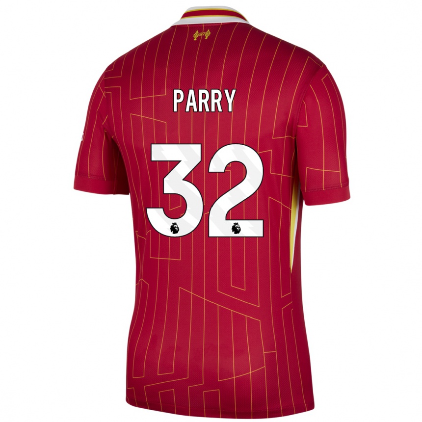 Niño Fútbol Camiseta Lucy Parry #32 Rojo Amarillo Blanco 1ª Equipación 2024/25 México