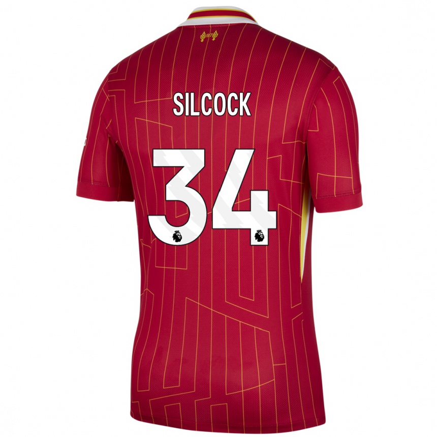 Niño Fútbol Camiseta Hannah Silcock #34 Rojo Amarillo Blanco 1ª Equipación 2024/25 México