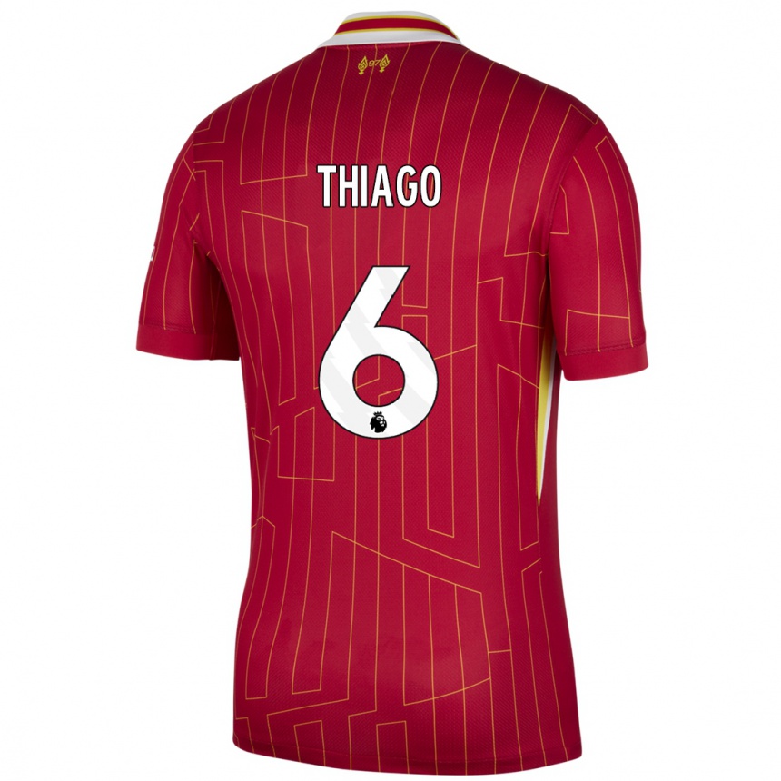 Niño Fútbol Camiseta Thiago #6 Rojo Amarillo Blanco 1ª Equipación 2024/25 México