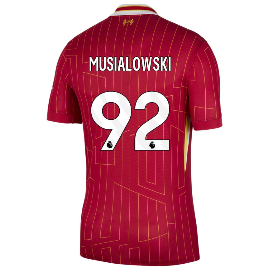 Niño Fútbol Camiseta Mateusz Musialowski #92 Rojo Amarillo Blanco 1ª Equipación 2024/25 México