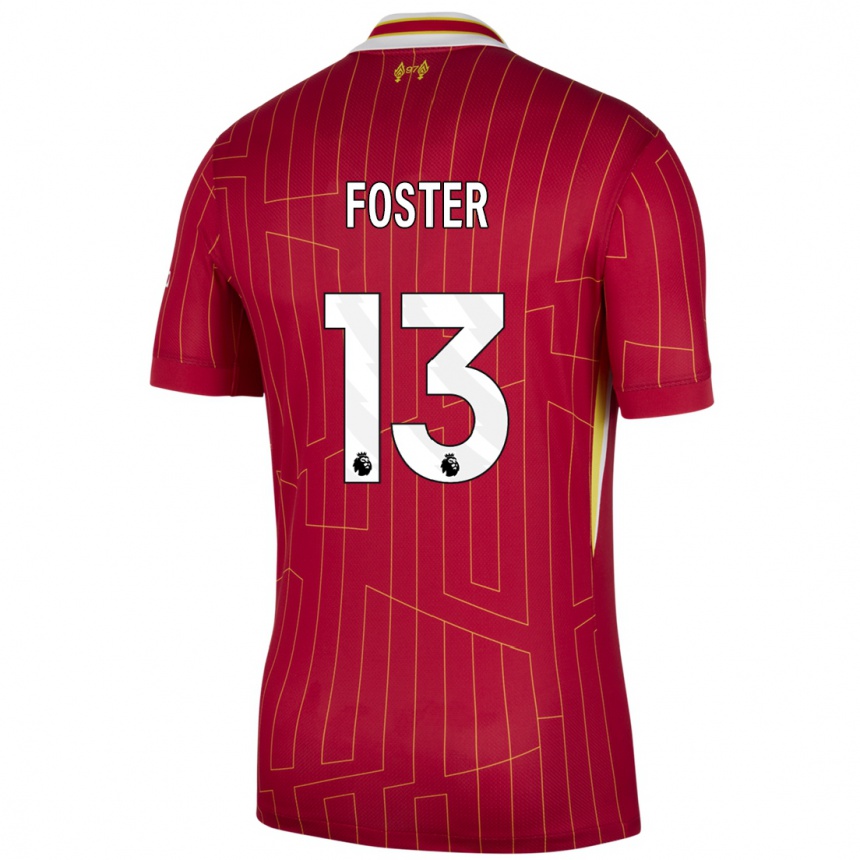 Niño Fútbol Camiseta Rylee Foster #13 Rojo Amarillo Blanco 1ª Equipación 2024/25 México