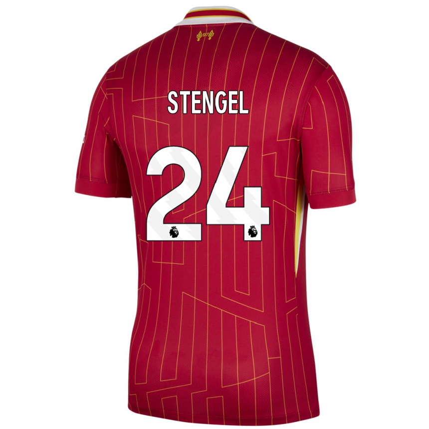 Niño Fútbol Camiseta Katie Stengel #24 Rojo Amarillo Blanco 1ª Equipación 2024/25 México