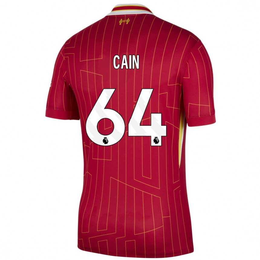 Niño Fútbol Camiseta Jake Cain #64 Rojo Amarillo Blanco 1ª Equipación 2024/25 México