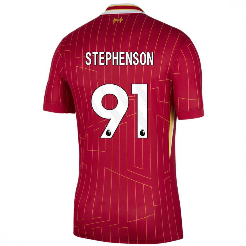 Niño Fútbol Camiseta Luca Stephenson #91 Rojo Amarillo Blanco 1ª Equipación 2024/25 México