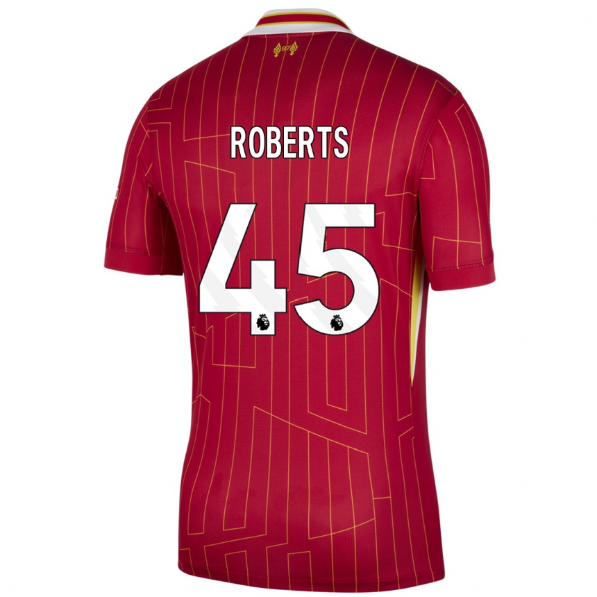 Niño Fútbol Camiseta Iwan Roberts #45 Rojo Amarillo Blanco 1ª Equipación 2024/25 México