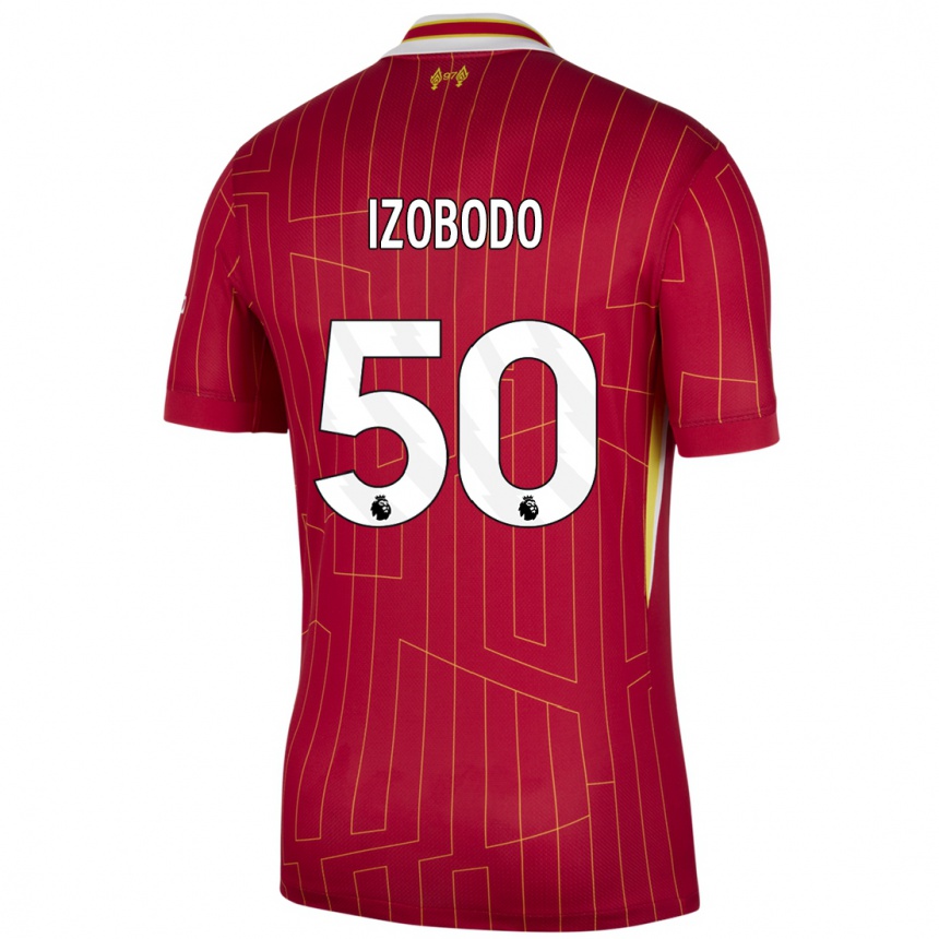 Niño Fútbol Camiseta Elijah Izobodo John #50 Rojo Amarillo Blanco 1ª Equipación 2024/25 México