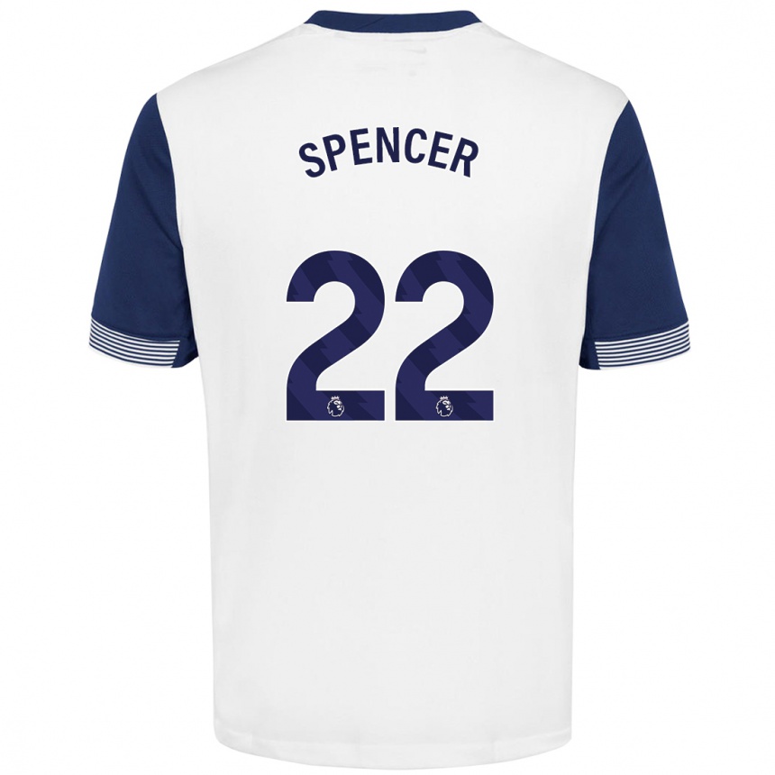 Niño Fútbol Camiseta Rebecca Spencer #22 Blanco Azul 1ª Equipación 2024/25 México